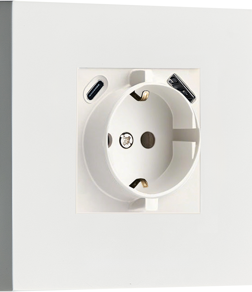 Donel N96 Розетка Schuko с зарядным устройством USB A+C, с защитными шторками, Белый, серия DT, DT155WH