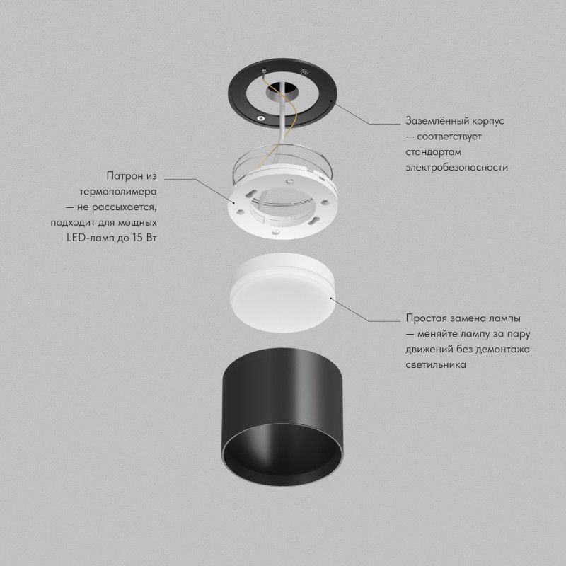 Накладной светильник *8,3*6 см, 1*GX53*15W, Denkirs Pillar DK-DH2600-BK, черный