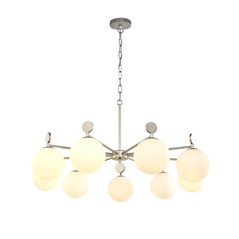 Подвесная люстра Favourite Absolute 2929-9P, D910*H365/1540, античного серебра, плафоны из стекла цвета опала, люстру можно монтировать плафонами вверх или вниз