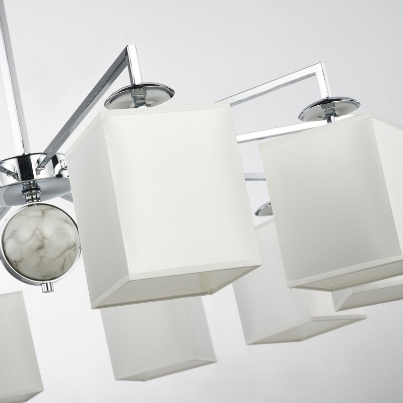 Подвесная люстра Favourite Diva 2821-10P, D1000*H490/1555(H580/1645), хром, плафоны из белой ткани, декор - имитация белого мрамора, каркас можно монтировать как вверх, так и вниз плафонами.