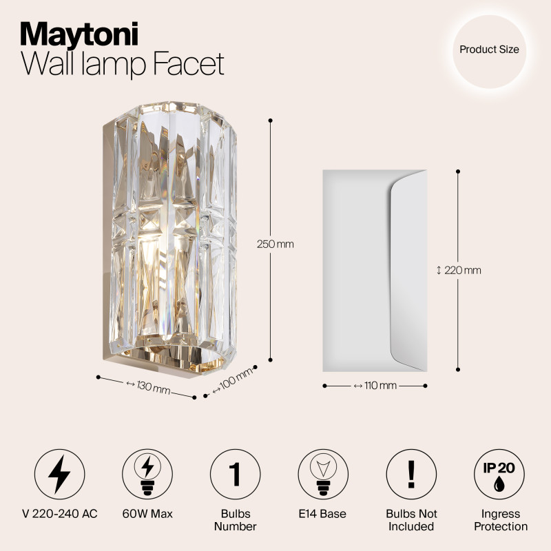 Светильник 25 см, Maytoni Facet MOD094WL-01G, золото