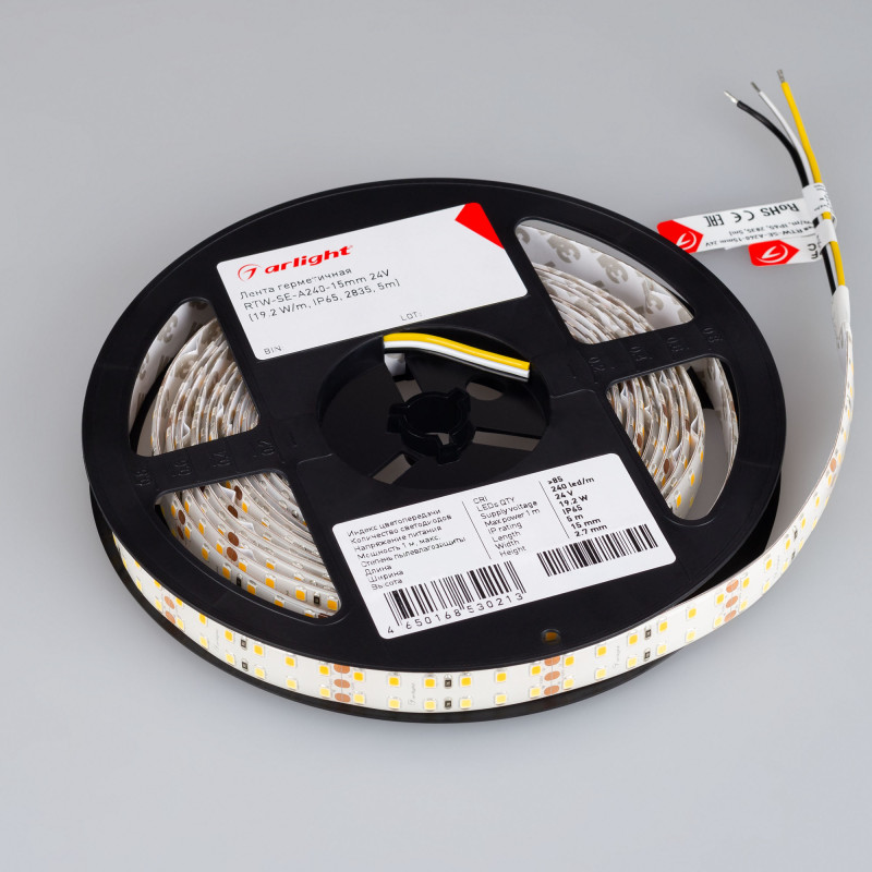 Лента герметичная RTW-SE-A240-15mm 24V White-MIX (19.2 W/m, IP65, 2835, 5m) (Arlight, Изменяемая ЦТ) 020560(2). Цена указана за 5 метров. Продается кратно 5 метрам.