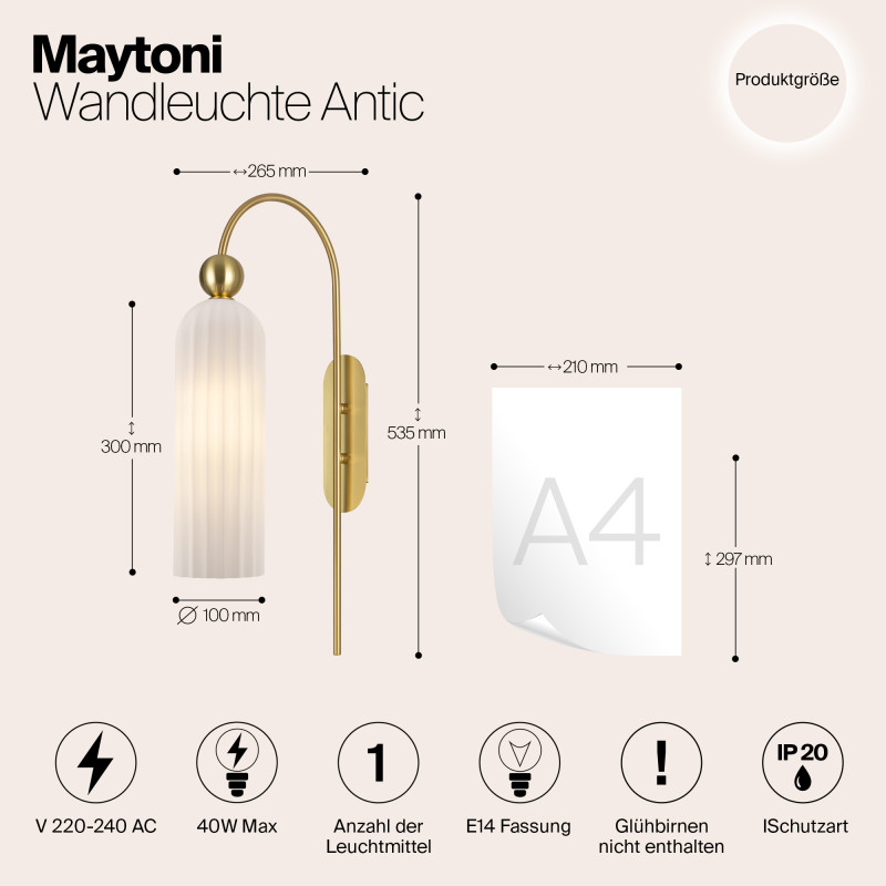 Светильник 54 см, Maytoni Antic MOD302WL-01GR, золото