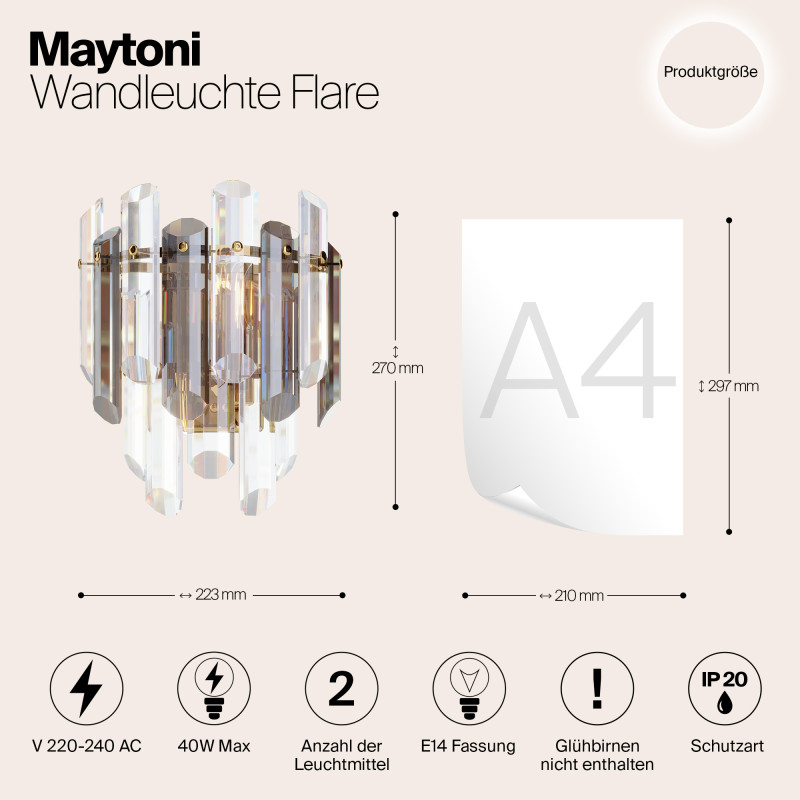 Бра Maytoni Diamant Crystal Flare DIA200WL-02G, золото