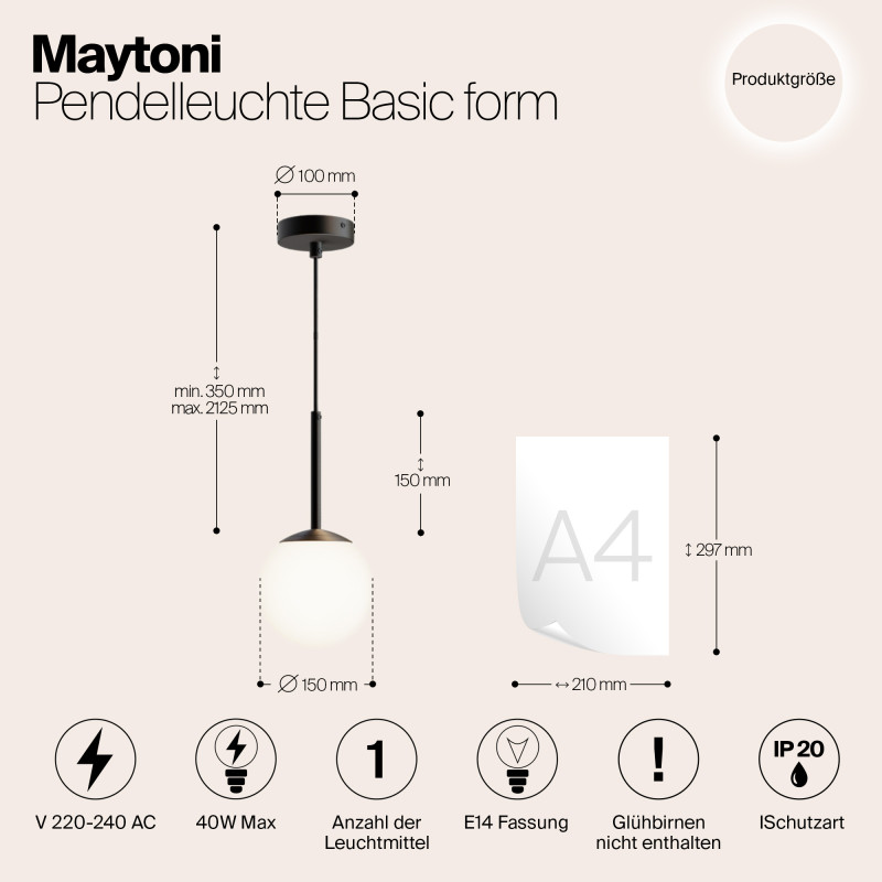 Светильник 15 см, Maytoni Basic form MOD321PL-01B, черный