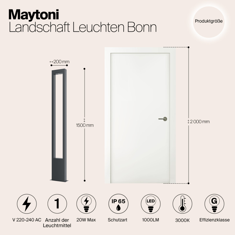 Светодиодный светильник 150 см, 20W, 3000K, Bonn O425FL-L20GF, графит