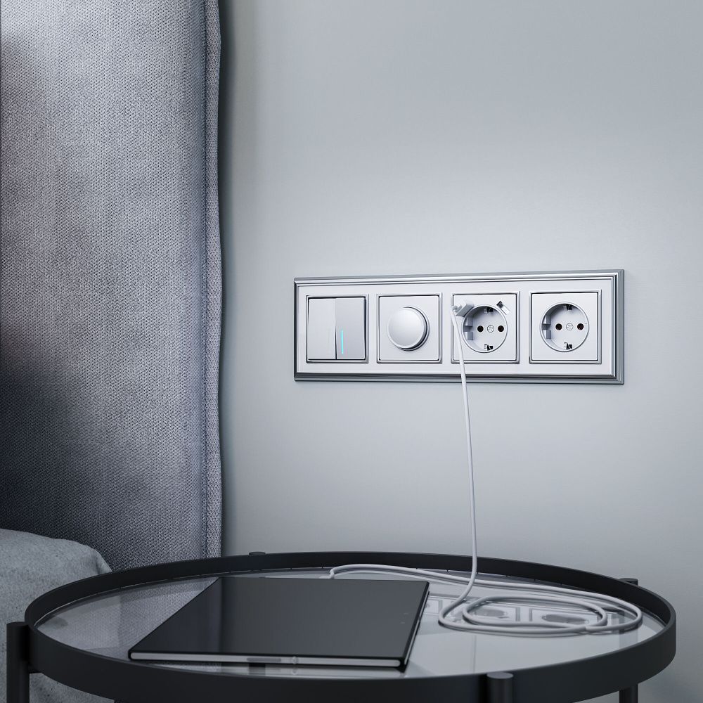 W1120106 Выключатель двухклавишный с подсветкой, серебряный Werkel, 4690389164859