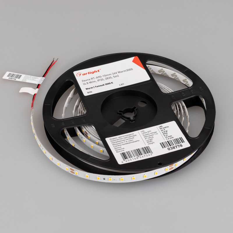 Лента RT-A90-10mm 24V Warm3000 (4.8 W/m, IP20, 2835, 5m) (Arlight, высок.эфф.200 лм/Вт) 038778. Цена указана за 5 метров. Продается кратно 5 метрам.
