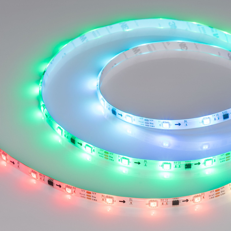 Лента герметичная SPI-SE-B30-10mm 12V RGB-PX3 (7.2W/m, IP65, 5060, 5m) (Arlight, бегущий огонь) 026369(2). Цена указана за 5 метров. Продается кратно 5 метрам.