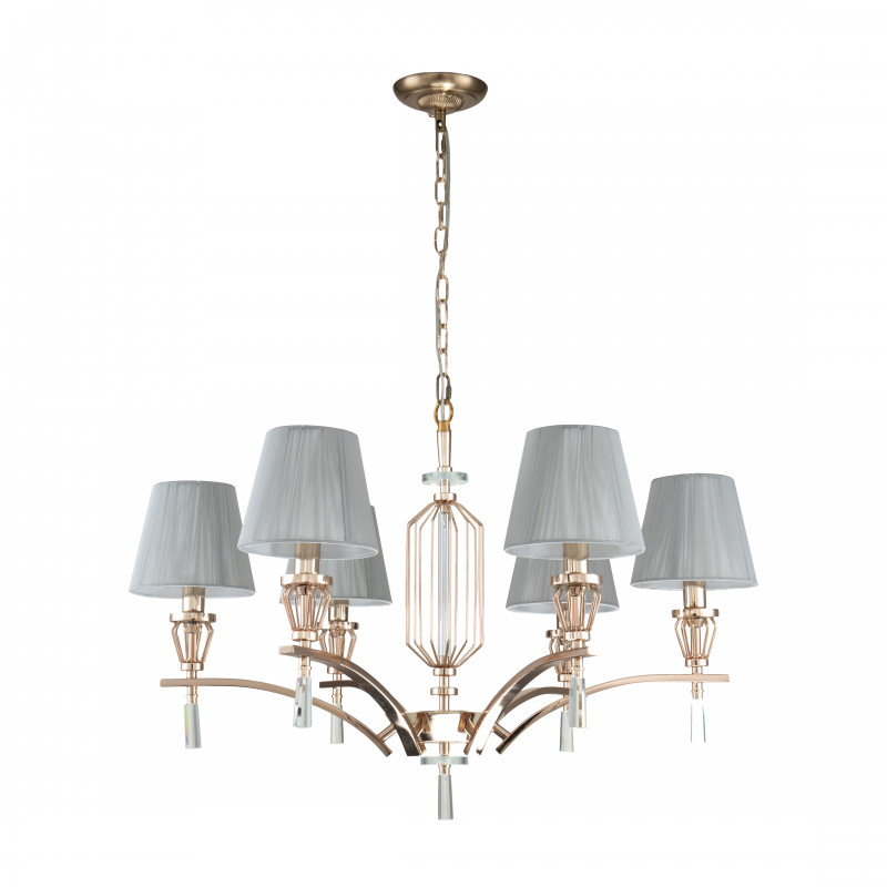 Подвесная люстра Favourite Sade 2690-6P, D790*H465/1465, золотой гальваники, абажуры из серой нити, декоративные элементы выполнены из прозрачного стекла