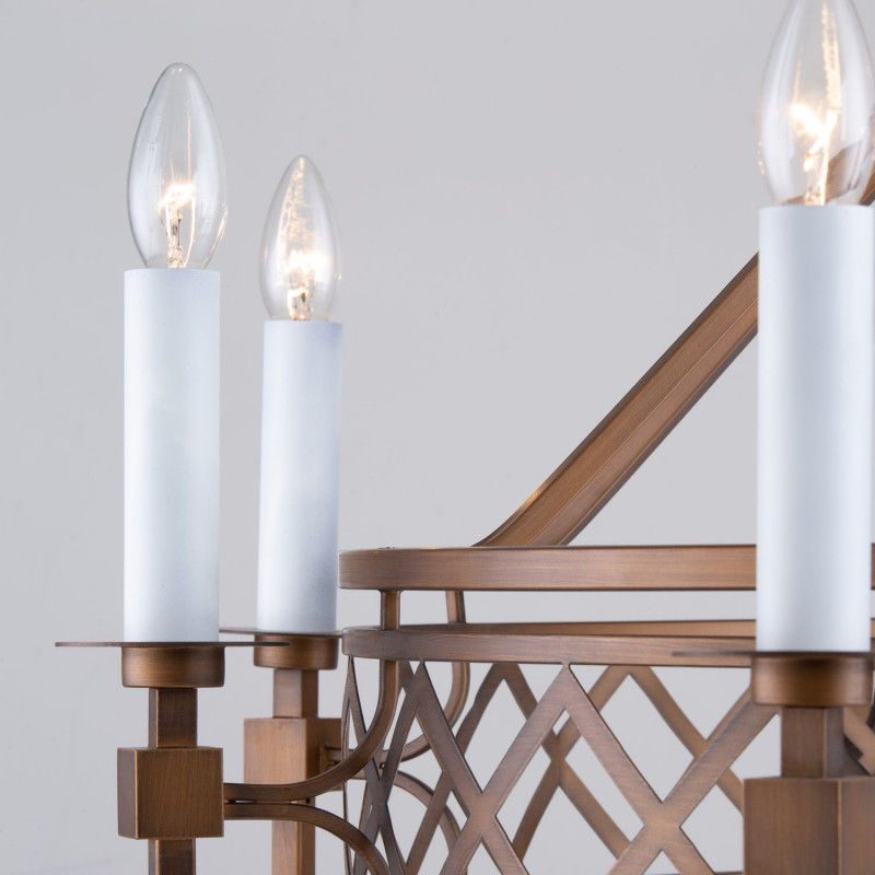 Подвесная люстра Favourite Eques 2878-8P, D910*H560/1560, Каркас коричневого цвета, белые декоративные цоколи, стилизованные под свечу