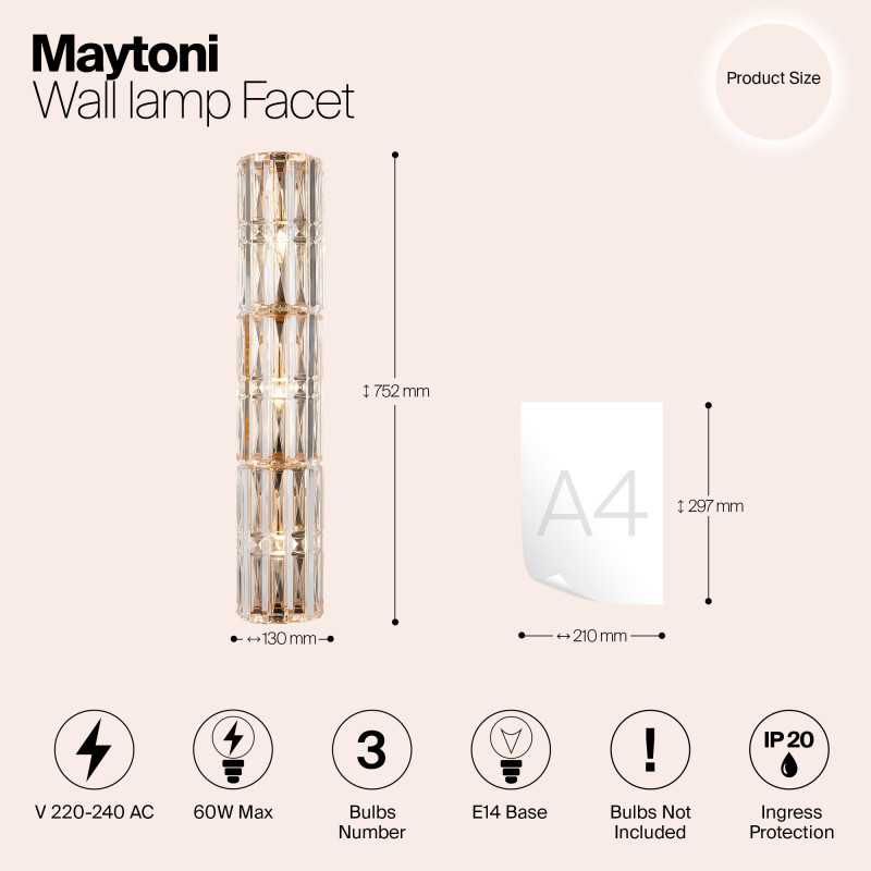 Светильник 75 см, Maytoni Facet MOD094WL-03G, золото