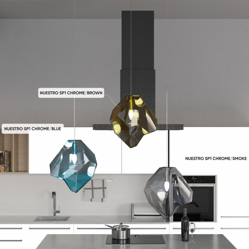Светильник подвесной 25 см, 1*E14*40W,  Crystal Lux NUESTRO SP1 CHROME/BLUE, Хром
