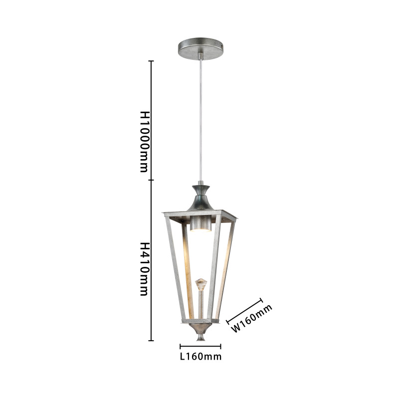 Подвес Favourite Lampion 4002-1P, L160*W160*H445/1445, вытянутый античного серебра, грани декоративного хрустального элемента эффектно переливаются в лучах света, лампу GU10 можно менять