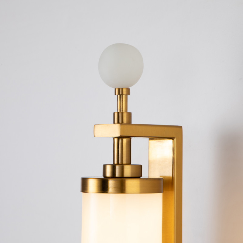 Бра Favourite Plunger 3011-2W, D105*W100*H500, латуни, плафон из искусственного белого мрамора, стеклянный декор по краям