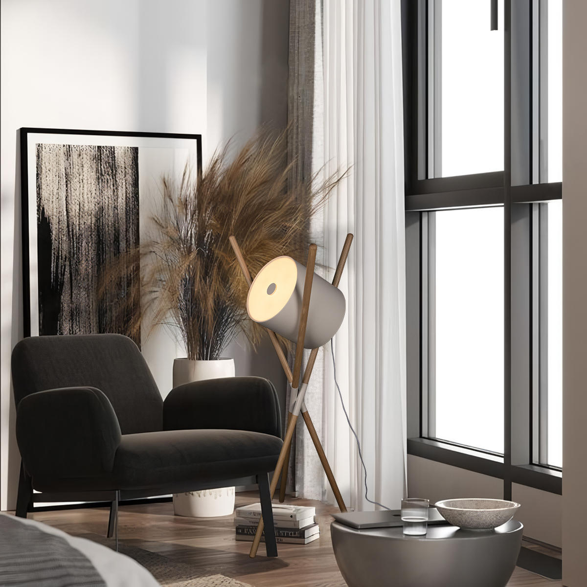 Торшер 55*45 см, 1*E27*40W  LOFT IT Bobbin 10245F White дерево, белый