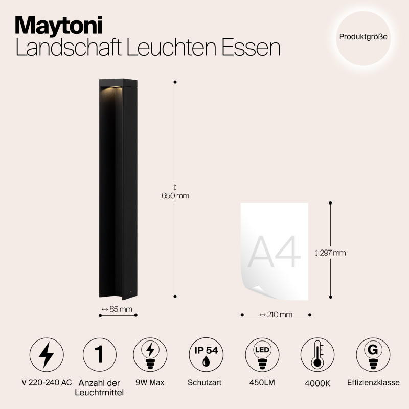 Светодиодный светильник 65 см, 9W, 4000K, Maytoni Essen O596FL-L9B4K1, черный