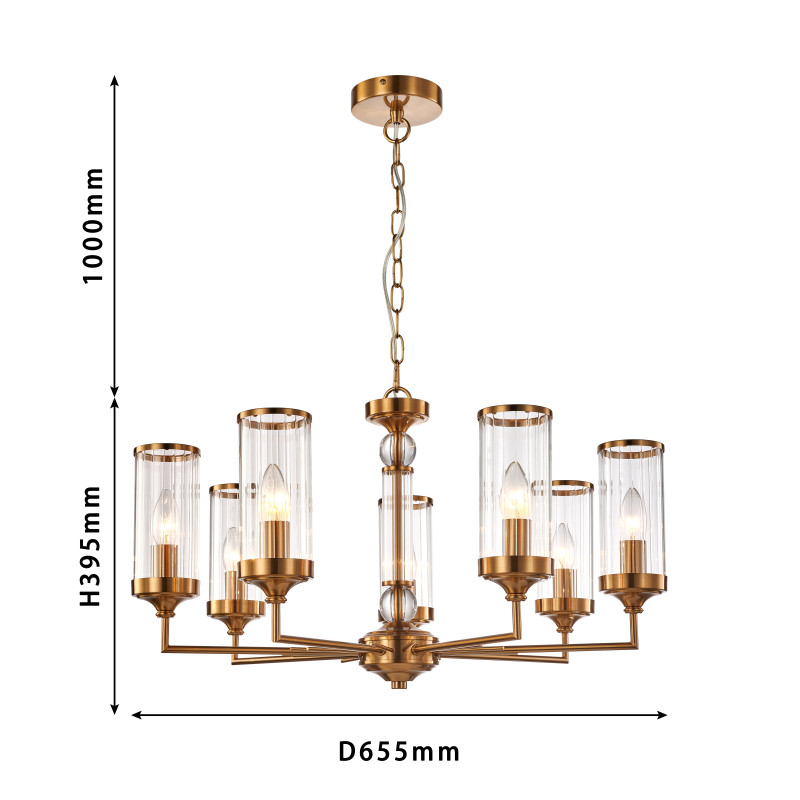 Подвесная люстра Favourite Basis 2927-7P, D655*H395/1500, античной латуни, плафоны и декор из прозрачного стекла