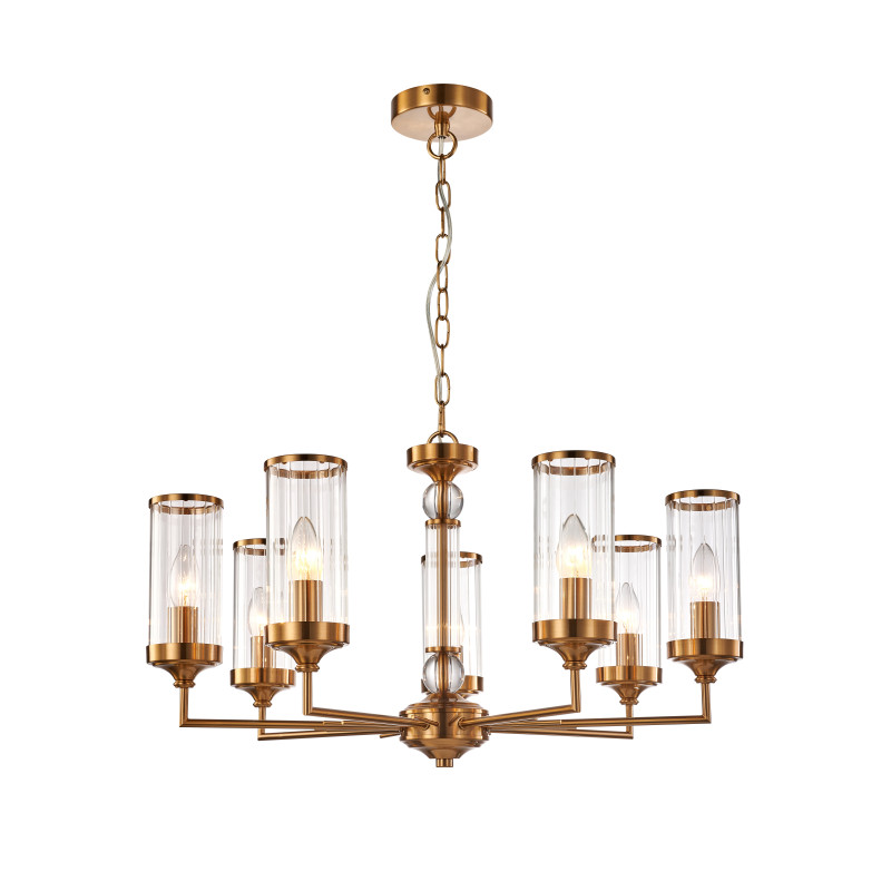 Подвесная люстра Favourite Basis 2927-7P, D655*H395/1500, античной латуни, плафоны и декор из прозрачного стекла