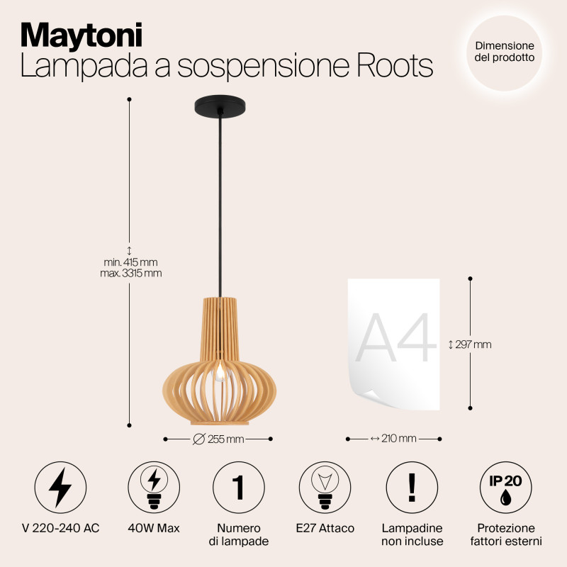 Подвесной светильник  29*15*21,5 см, E27 1 40W, К, Черный Maytoni Roots MOD193PL-01W