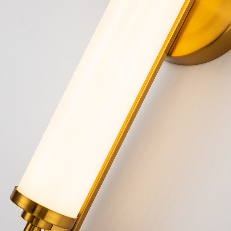 Бра Favourite Plunger 3012-2W, D105*W100*H700, латуни, плафон из искусственного белого мрамора, стеклянный декор по краям