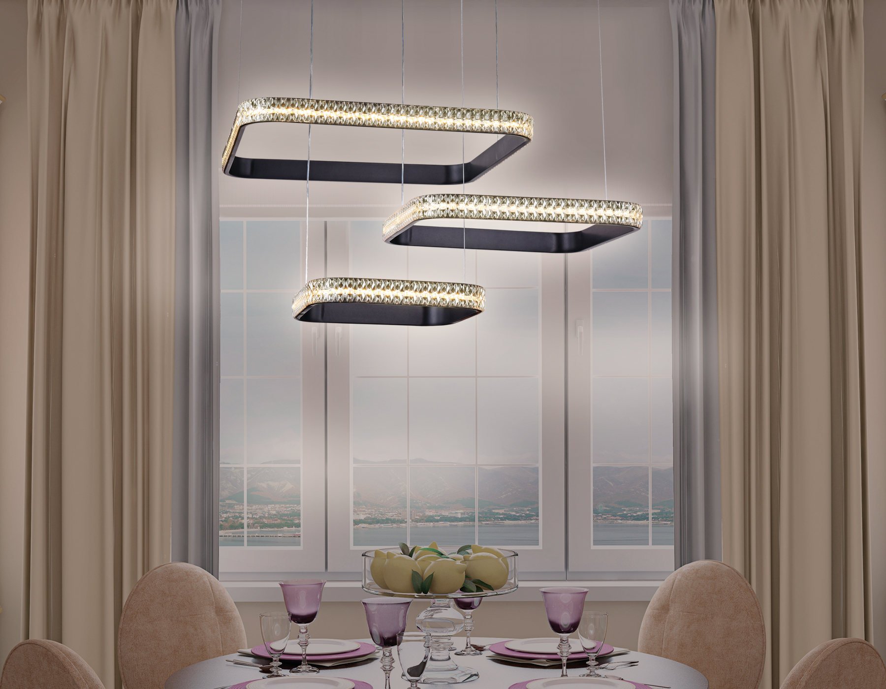 Светильник подвесной 72*50*90 см,  105W, 3000К, черный Ambrella Acrylica Original FA6166