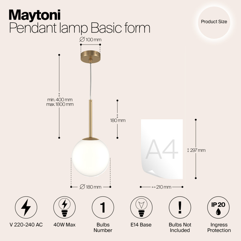 Светильник 18 см, Maytoni Basic form MOD321PL-01G2, золото