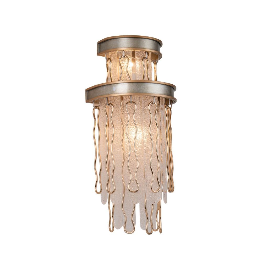 Бра Favourite Medea 2696-2W, D170*W240*H570, французского серебра с золотой окантовкой, декоративные элементы из металла золотого цвета, подвески из полупрозрачного стекла с эффектом