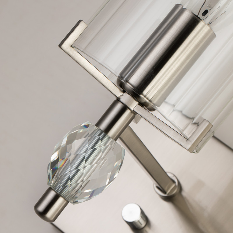 Бра Favourite Stine 2704-1W, D220*W100*H260, никель, плафон из прозрачного узорного стекла, декоративные элементы из прозрачного хрусталя, управление с помощью диммера