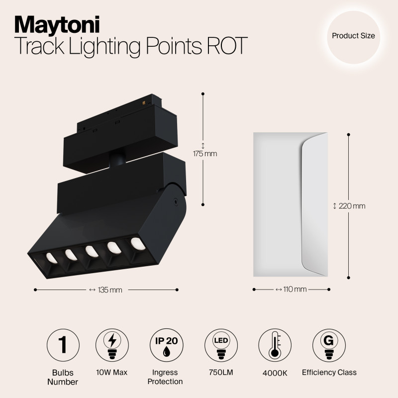 Светодиодный светильник 14 см, 11W, 4000K, Maytoni Track lamps S35  TR015-2-10W4K-B, черный трековый