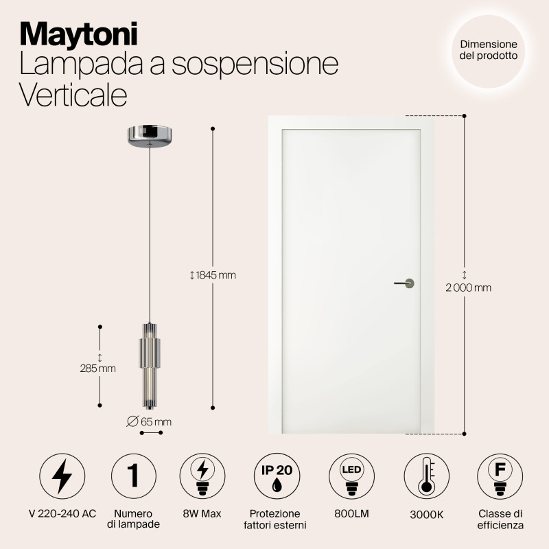 Светильник 12 см, 8W, 3000K, Maytoni Verticale MOD308PL-L9CH3K, хром