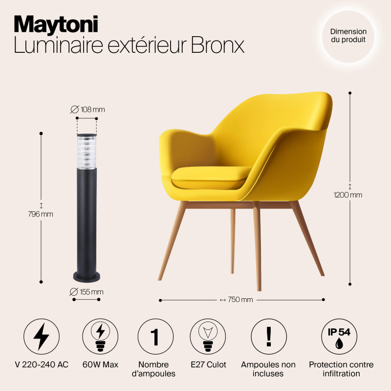 Фонарь уличный столб 80 см Maytoni Bronx O576FL-01B, черный