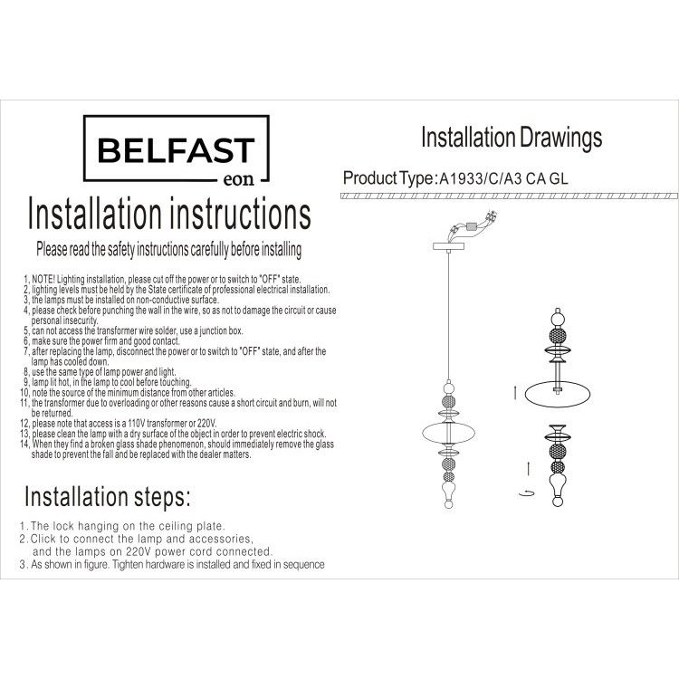 Подвесной светильник 20-100 см, 1*LED*4W, K, Belfast Herbison A1933-C-A3 CA GL, Черный