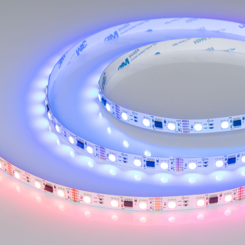 Лента DMX-B60-10mm 12V RGB-PX3 (14 W/m, IP20, 5060, 5m), Arlight 039174. Цена указана за 5 метров. Продается кратно 5 метрам.