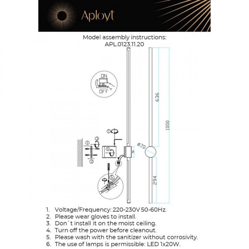 Бра 10*6*100 см 20W, 3000K, Aployt GABI APL.0123.11.20, золотой