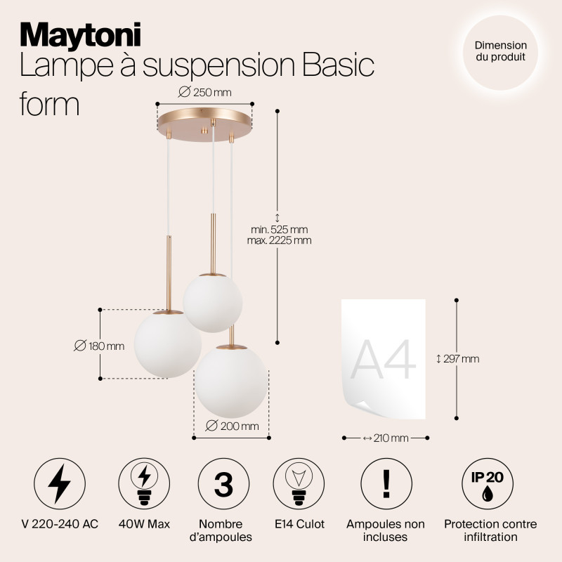Светильник 40 см, Maytoni Basic form MOD321PL-03G1, золото