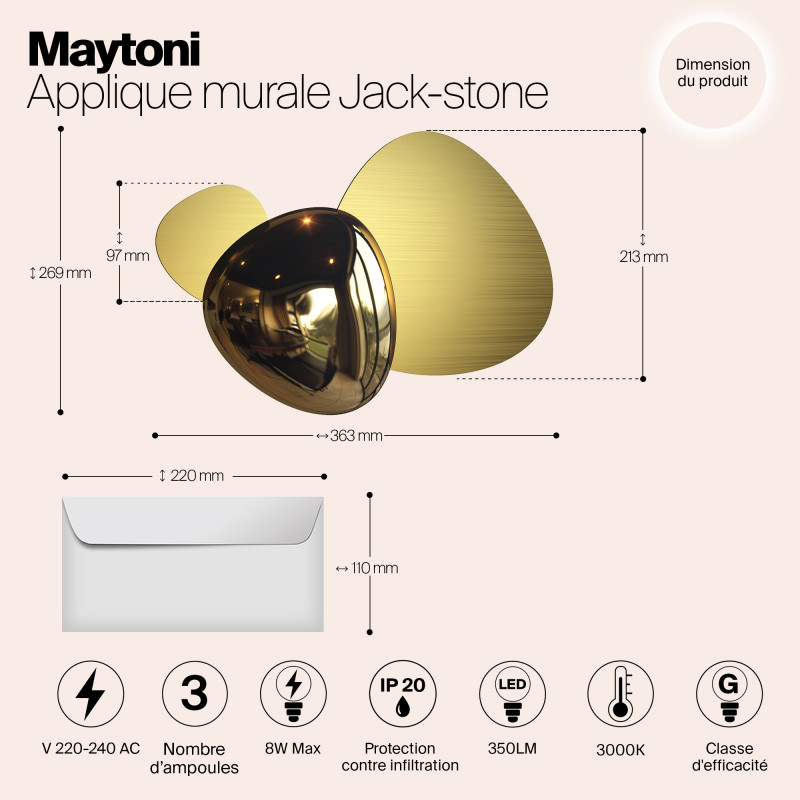 Светодиодный светильник 27 см, 8W, 3000K, Maytoni Jack-stone MOD314WL-L8G3K, золото