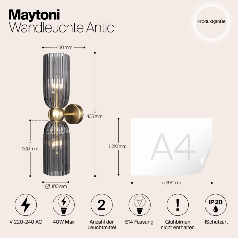Светильник 44 см, Maytoni MOD302WL-02GR, золото