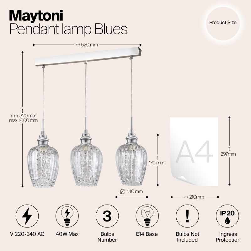 Подвесной светильник Maytoni Fusion MOD044-PL-03-N прозрачный