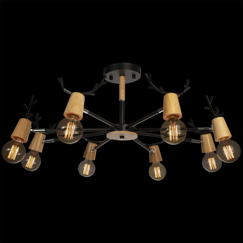 Люстра потолочная LOFT IT Sven 10024/8 Black, диаметр 85 см, черный-дерево