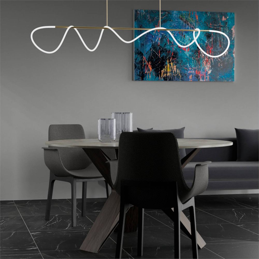 Подвесная люстра 200*50-85 см, 1*LED*96W, 3000-6000K, Lightera Nyasa LE117L-200GA WIFI, Латунь