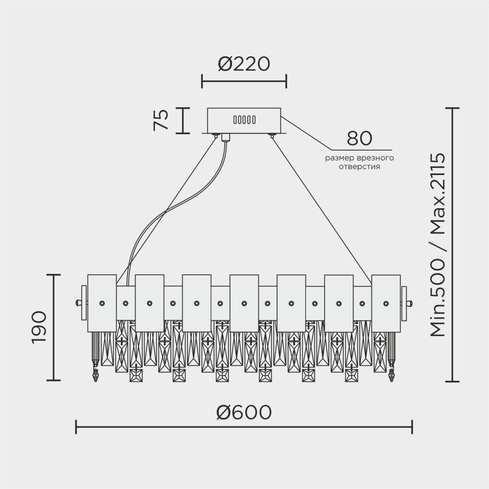 Подвесная люстра 60*50/100 см, LED 43W MODELUX premium ML.6980.600P GD золото