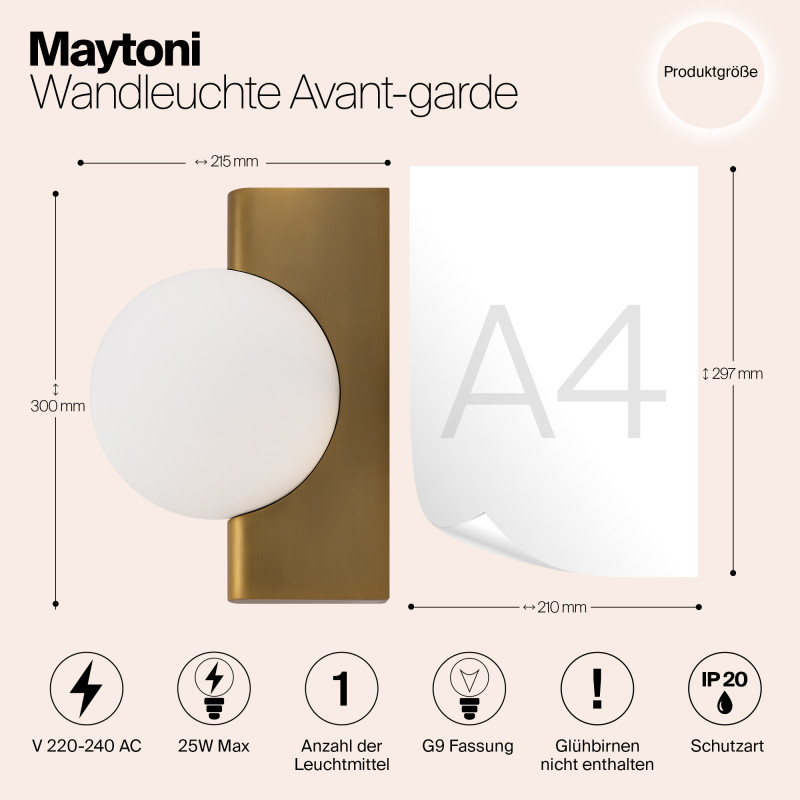 Светильник 30 см, Maytoni Avant-garde MOD324WL-01BS, латунь