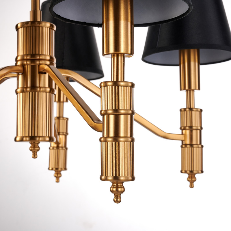 Подвесная люстра Favourite Flagship 2933-5P, D600*H440/1525, античной латуни, плафоны из черной атласной ткани