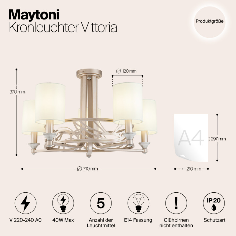 Потолочная люстра Maytoni Vittoria H004CL-05BG, кремовый, диаметр 71см