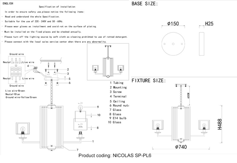 Люстра 74 см, Crystal Lux NICOLAS SP-PL6 NICKEL/WHITE никель/прозрачный