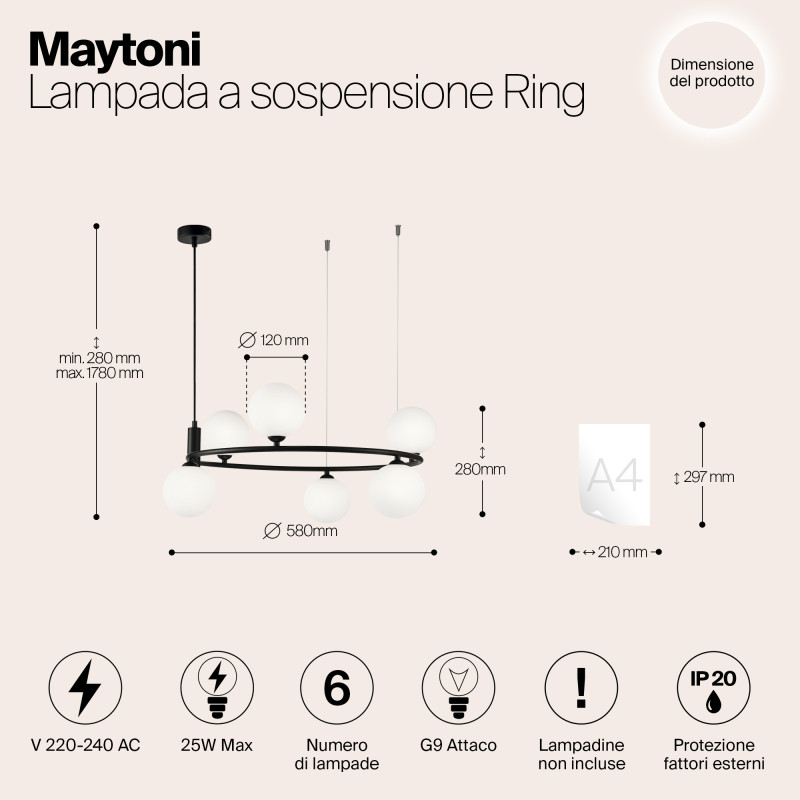 Подвесная люстра Maytoni Ring MOD013PL-06B, черный, диаметр 58см