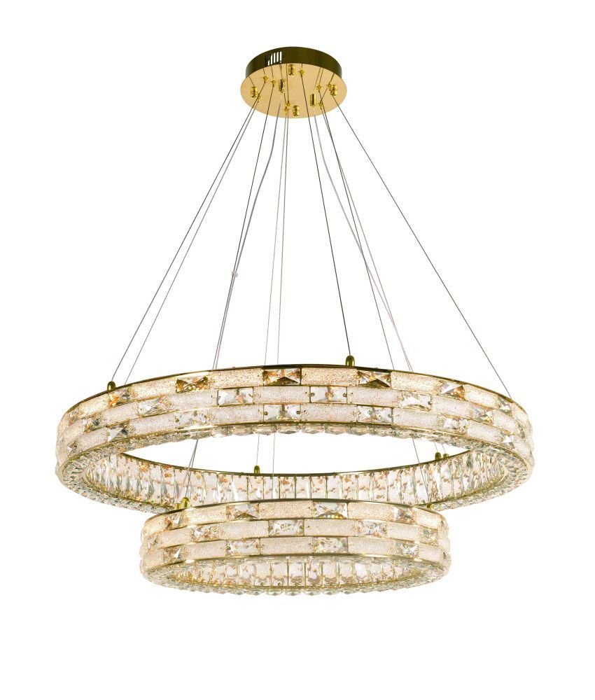 Люстра Ø800 (500) x H120(1420) мм, Светодиодная лента 130W 4000K NewRgy GOLD+CLEAR (Золото + Прозрачный Хрусталь) 6014E/130W GOLD+CLEAR