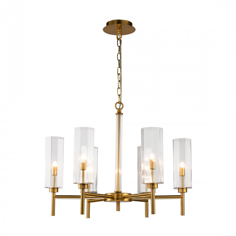 Подвесная люстра Favourite Gracilis 2648-6P, D650*H510/1510, латунь, плафоны из прозрачного стекла