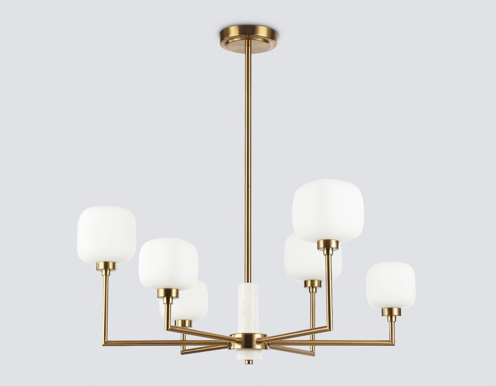 Люстра на штанге с мрамором **30-68 см, 6*G9*40W, K, Ambrella Light High Light LH53015, латунь